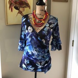 Karen Kane sheer front crossed blouse